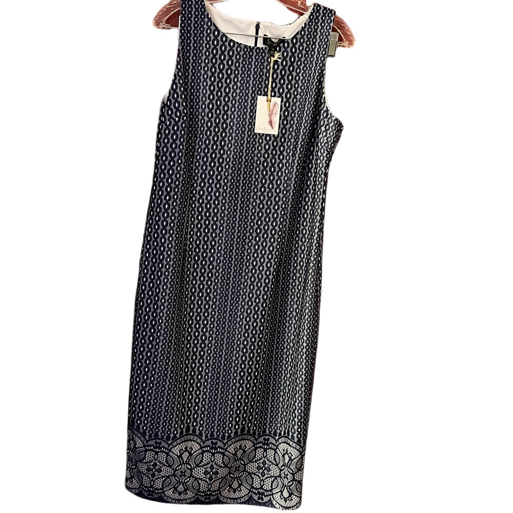 NWT Jessica Simpson Elegant Navy and White Sleeveless Dress 14